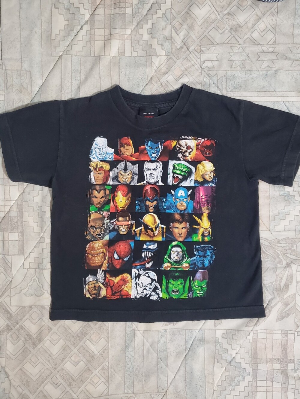 Vintage Y2K Mad Engine Marvel Mega Grid T Shirt, Short Sleeve, 5/6, Black